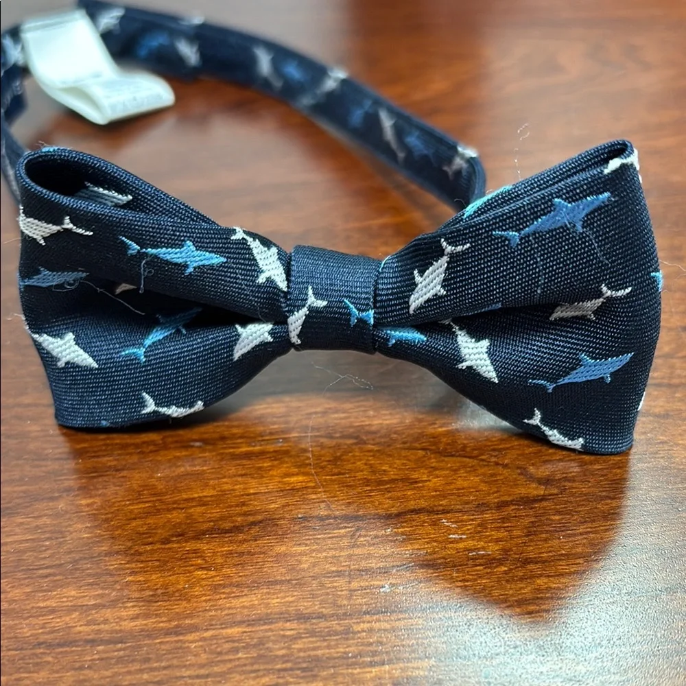 Kids Navy Blue Bow Tie with Shark Pattern